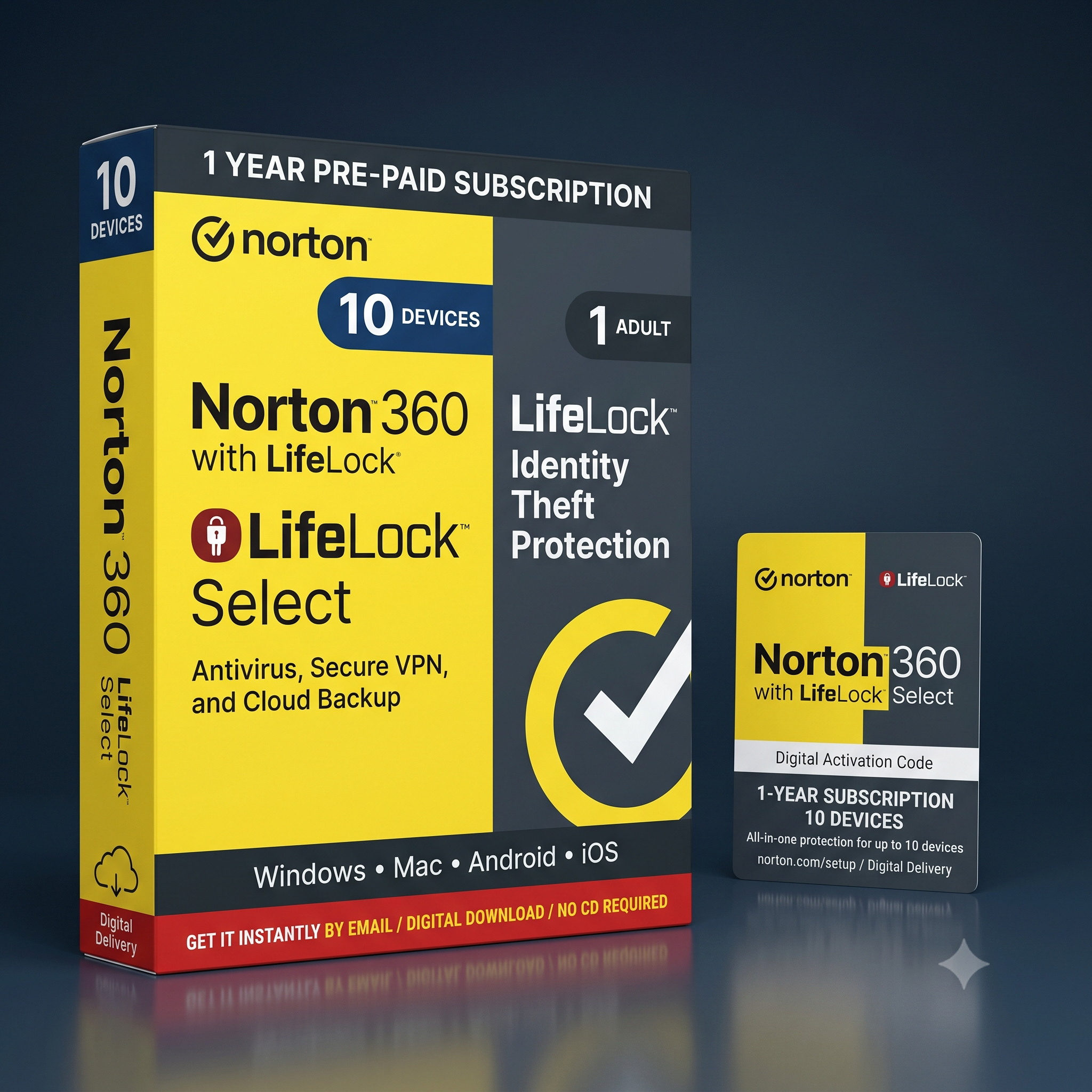 Norton 360 with LifeLock Select – 1-Year, 10 Devices